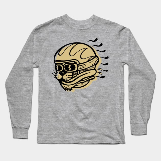 Cat head fast riding with helmet Long Sleeve T-Shirt by niksnikossss